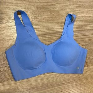 honeylove v-neck bra light blue large comfortable stretch push up spandex
